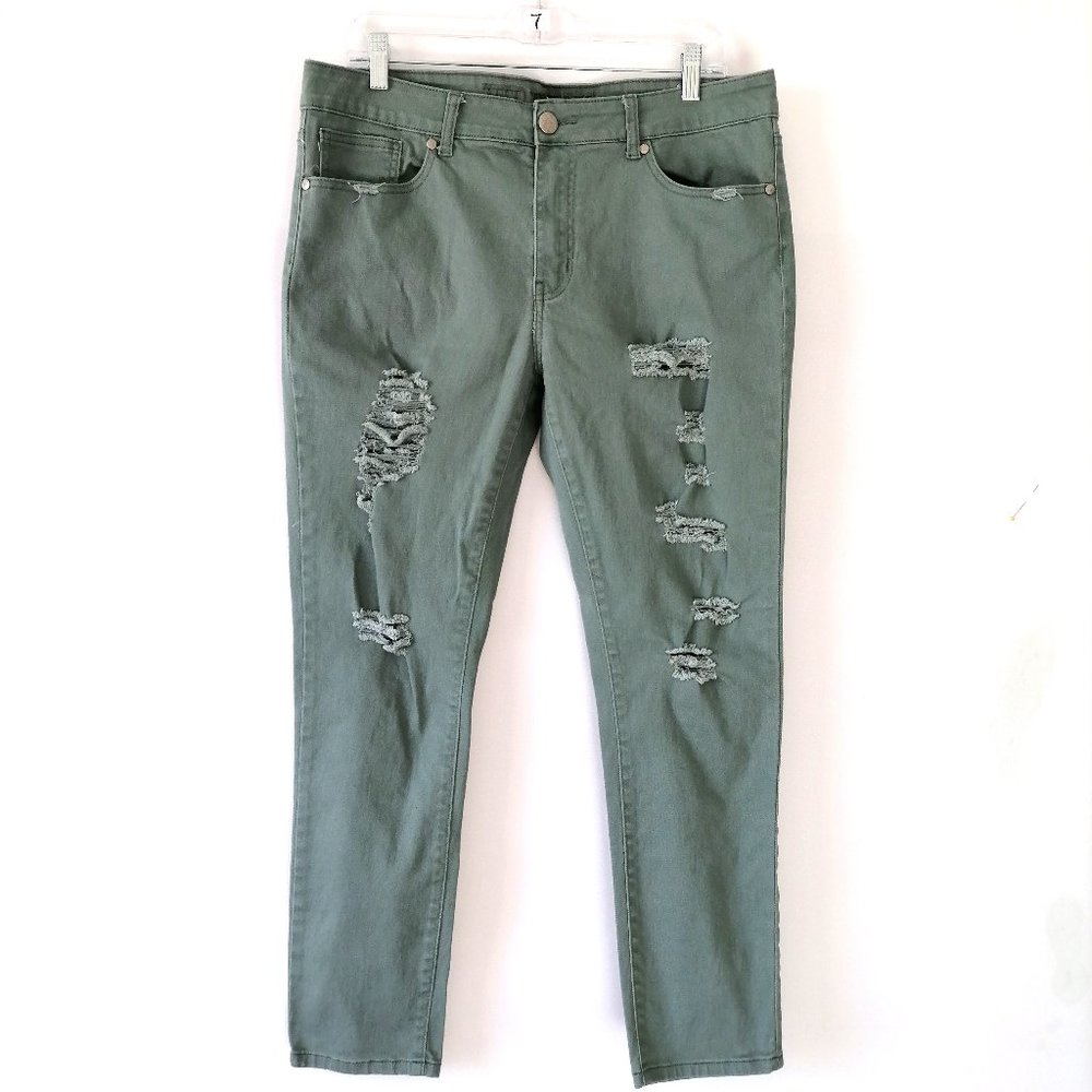Vip Jeans Womens Light Green Mid Rise Distressed Tapered Ankle Jeans Size 15/16
